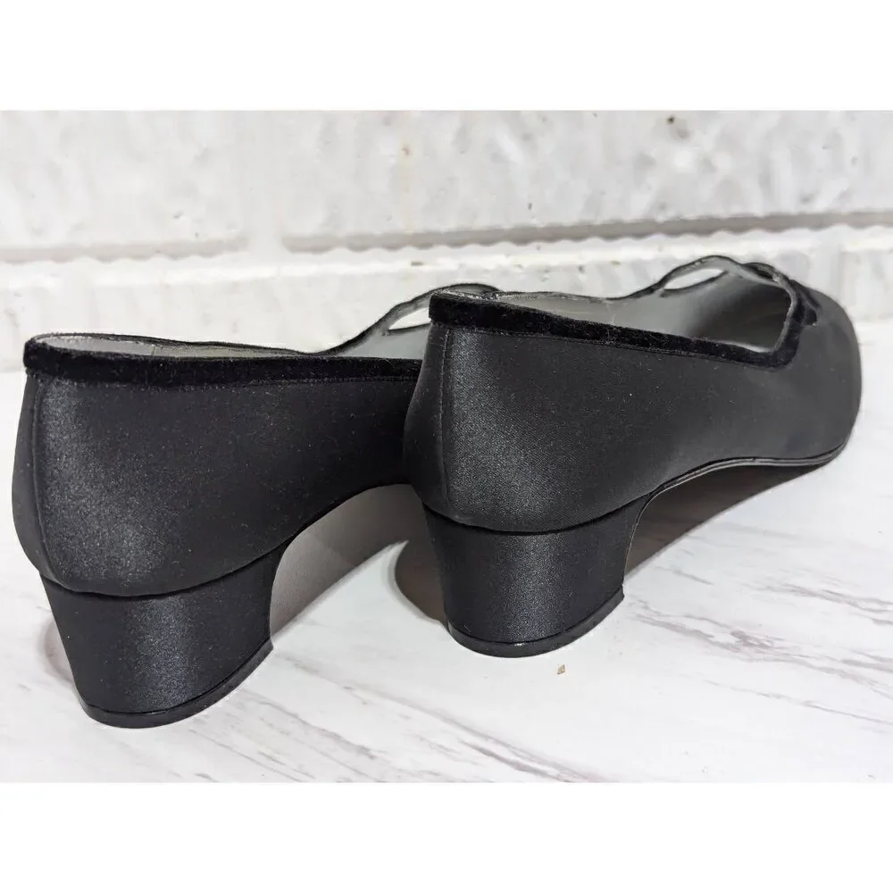 Nina Women's 9.5M Black Luster Satin Velvet Rosie Pump Heels Size 9.5M New In Bo